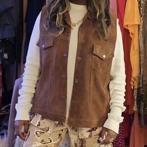 Vintage Agapo Western Styled Gold Embroided Vest Genuine Leather XL $75